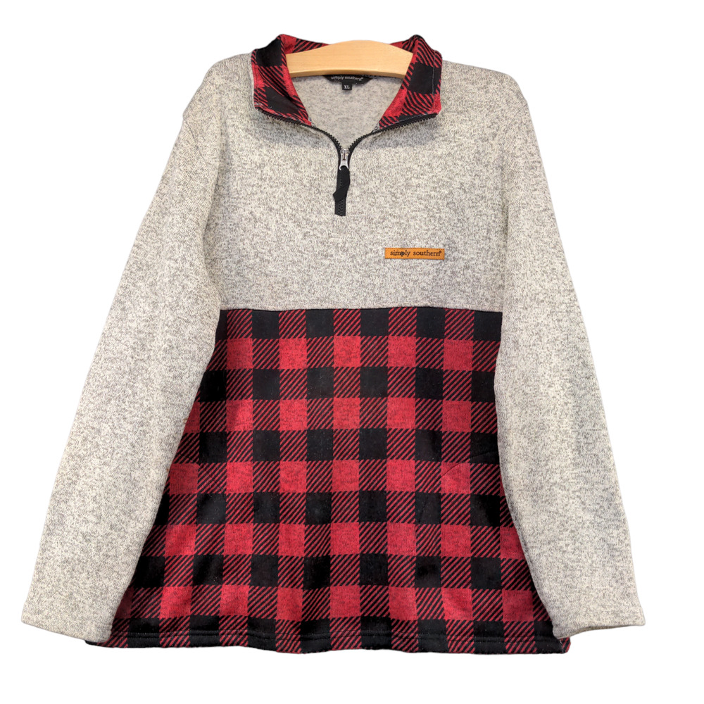 Simply Southern Red and Black Plaid Sweater